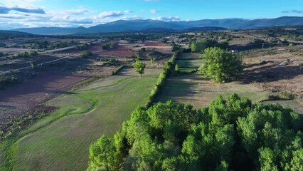 Wall Mural - Landscape from the Church of Santa Juliana in Corvio. Aerial view from a drone. Municipality of Aguilar de Campoo. Palentina Mountain. Palencia. Castile and Leon. Spain. Europe