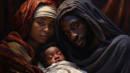 Wall Mural - Nativity scene with the holy family in African style