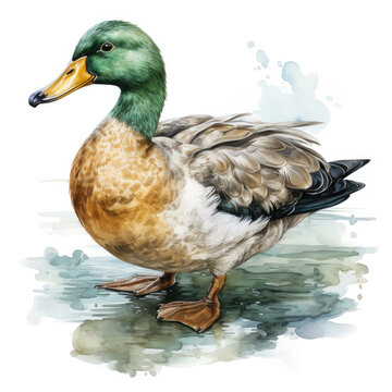 watercolor Duck clipart, Generative Ai