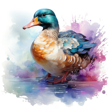 watercolor Duck clipart, Generative Ai