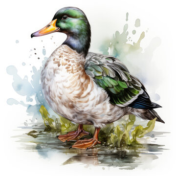 watercolor Duck clipart, Generative Ai