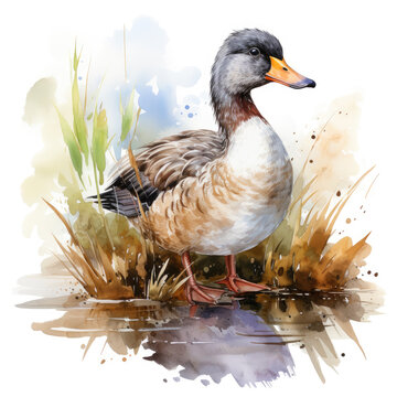 watercolor Duck clipart, Generative Ai