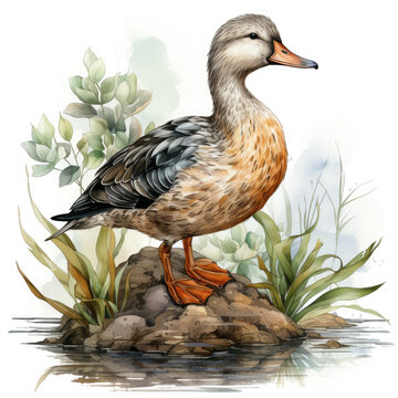 watercolor Duck clipart, Generative Ai