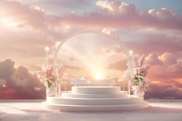 Poster - white display podium for luxury product banners. ai generative