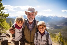 A Family Hike In The Mountains With Grandparents And Grandchildren Exploring The Great Outdoors