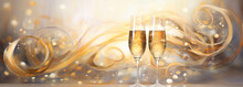 New Years Eve Celebration Background, Champagne And Clock