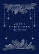 Vector vertical card of Christmas Background with branches of christmas tree and silver elements.