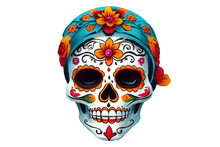 La Catrina, Mexican Sugar Skull With Flowers Isolated On Transparent Background, Day Of The Dead, Dia De Los Muertos 