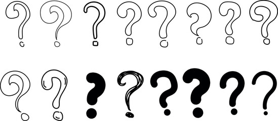 Poster - Hand drawn question marks set. Doodle sketch style of question marks hand drawn illustration.