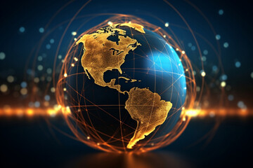 Poster - Network blue abstract planet concept map space global business globe technology earth