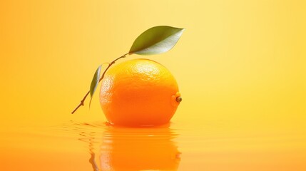 Orange fruit on splashing water yellow background. AI generated image