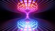 3d render. Abstract futuristic neon background. Holographic linear shape glowing inside the virtual cyber space. Ultraviolet wallpaper