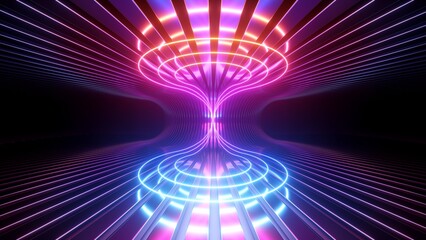 Wall Mural - 3d render. Abstract futuristic neon background. Holographic linear shape glowing inside the virtual cyber space. Ultraviolet wallpaper