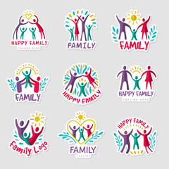 Wall Mural - Family logo. Stylized colorful set of family union symbols recent vector templates