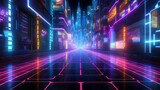 Fototapeta Przestrzenne - futuristic cyberpunk neon city night background, AI Generated