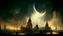 The City Of The Lost Gods Arcane Night Sky Golden Eyes Watching Dark Silhouettes Fear Realism 8k Quality 