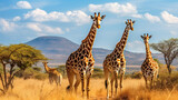 Fototapeta  - Giraffes in the African savannah. Serengeti National Park. Africa. Tanzania.