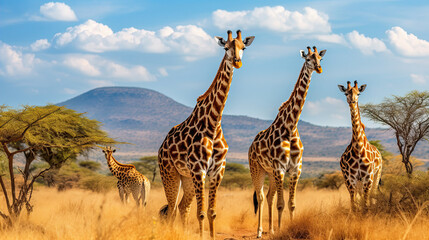 giraffes in the african savannah. serengeti national park. africa. tanzania.