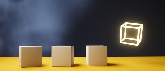 Poster - one out unique cube in the air - 3d render