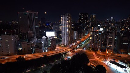 Poster - Skyscrapers and highways through Minato, Tokyo, Japan at night