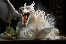 A White Dragon  Flying From Splash And Milk