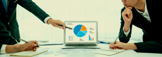 Poster - Business data dashboard analysis by computer software . Investment application display business sales and profit on the computer screen and advise marketing planning decision oratory .