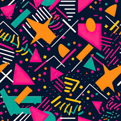 Wall Mural - colorful vintage abstract seamless pattern with random geometric forms created with Generative AI Technology