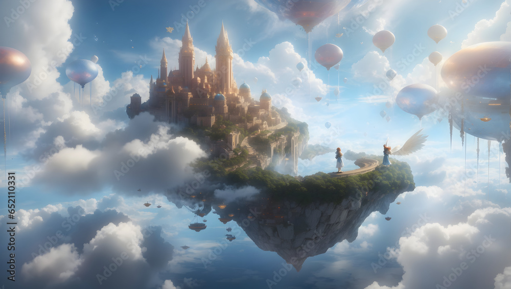 You find yourself in a floating city high above the clouds, where ...