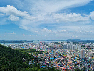 Wall Mural - this is the central cityscape of mokpo, south korea.