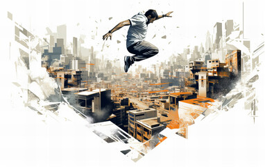 parkour in the town white background