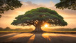 © Usharani - Big size natural banyan tree with the sunrise background. Image is generated with the use of an Artificial intelligence