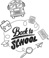 Fototapete - Digital png illustration of back to school text with school symbols on transparent background
