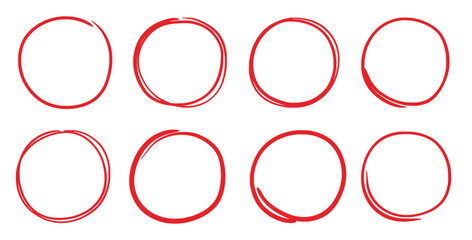 Poster - Hand drawn red marker round frame. Hand drawn marker stroke style doodle red circle frame. Scribble round frame for check, text highlight. Grunge scratch style set. Vector illustration