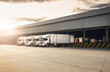 Container Trucks Parked Loading Package Boxes on Pallets at Dock Warehouse Dock. Supply Chain, Distribution Warehouse Shipping, Supplies Shipment Boxes. Freight Truck Logistics, Cargo Transport.