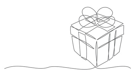 Wall Mural - Gift box One line drawing isolated on white background