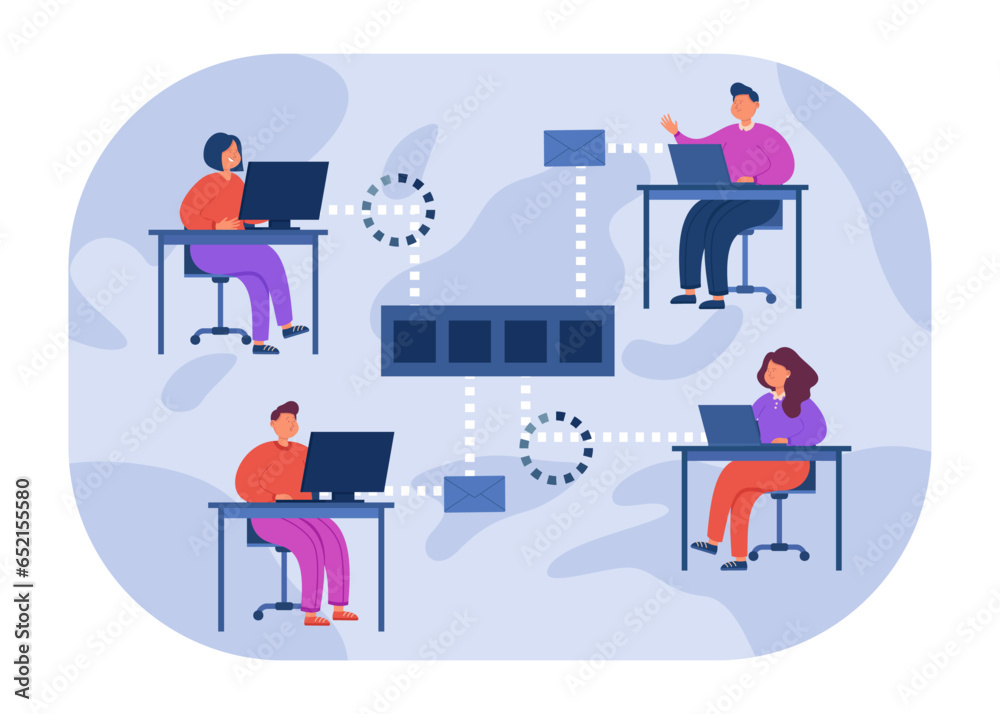 Digital connection between remote colleagues vector illustration ...