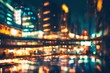 Abstract background with bokeh defocused lights and shadow from cityscape at night.