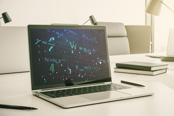 Poster - Modern computer monitor with creative scientific formula concept, research and development concept. 3D Rendering