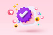 © Vector Stock Pro - 3d check mark icon isolated on pink background. check list button best choice for right, success, tick, accept, agree on application. choose icon vector with shadow 3D rendering illustration