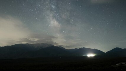 Poster - timelapse milky way over mountain olympus greece panning right wide shot
