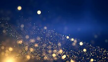 Christmas Golden Light Shine Particles Bokeh On Navy Blue Background, Background, Abstract Background With Dark Blue And Gold Particle