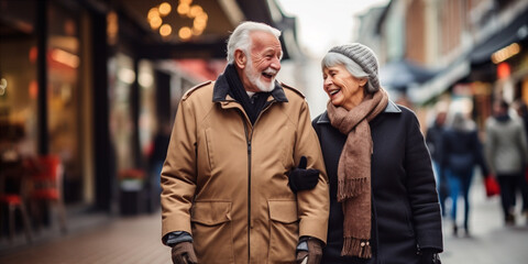 Wall Mural - A Senior Couple Exploring A Bustling City Street