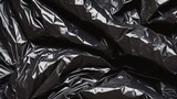 Fototapeta Przestrzenne - Abstract background of crumpled black plastic film bag. Generative AI.