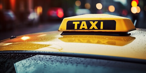 Sticker - sign plate Taxi on the roof of the car close-up