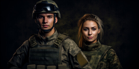 Wall Mural - A Young Woman And a man In Military Uniforms