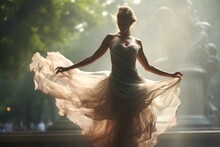Amidst The Statuesque Sculptures Of Paris' Luxembourg Gardens, A Ballet Dancer Executes A Delicate Pirouette; Her Tutu's Gossamer Layers Become A Dreamy Blur In The Long Exposure