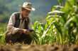 © xartproduction - The farmer takes care of his crops using a sustainable environment.