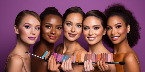 Sticker - Positive mixed race women apply foundation and color