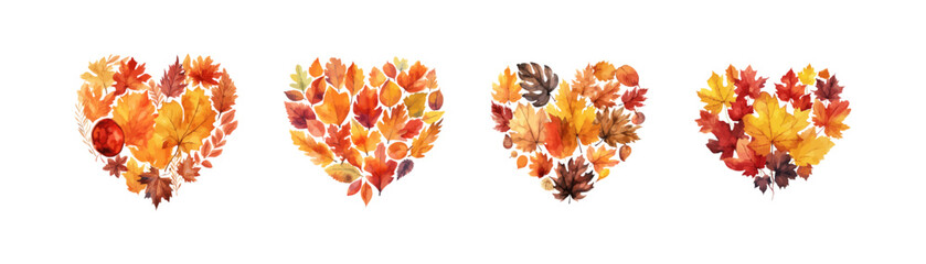Wall Mural - Watercolor autumn leaves in the shape of a heart. Vector illustration design.