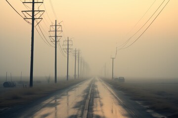 Aufkleber - A strip of power poles along a highway.